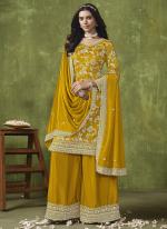 Dola Silk Jacquard Yellow Wedding Wear Embroidery Work Plazzo Suit